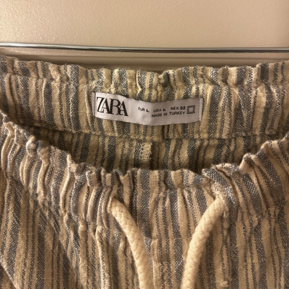 Zara Blue and Cream Striped Linen Pants - Picture 3 of 3
